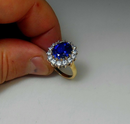 Franklin Mint STERLING Gold Awesome Blue & White Sapphire Ring Sz 8.5 w/Box - Picture 11 of 11