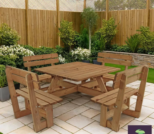 8 Seater Garden Furniture Large Dining Set Rustic Pub Table Wooden Picnic Bench - Picture 2 of 7
