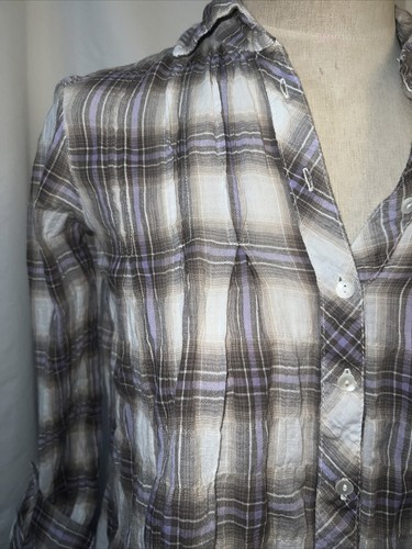 Zara Basic Womens XS Shirt Viscose Crinkle Gauze Button Front Gray And White - Picture 2 of 9