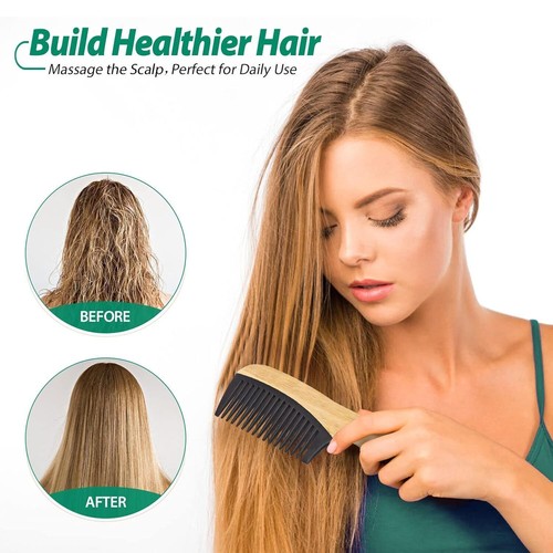 5Pcs Hair comb Handmade Bamboo Anti-Static for Women Men Wet Dry Natural+Black - Picture 5 of 7
