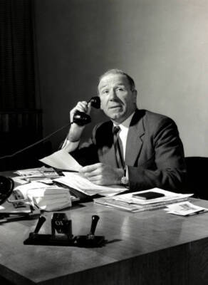 Manchester United Manager Matt Busby pictured at his desk 1950s Old Photo