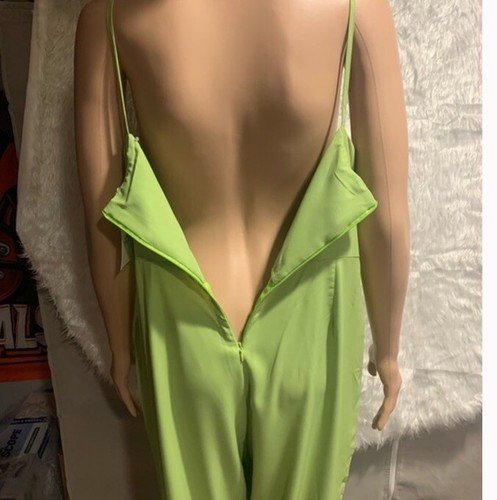 Tronjori XL Green Spaghetti Straps Jumpsuit Overall Romper Zip Long Pants - Picture 3 of 13
