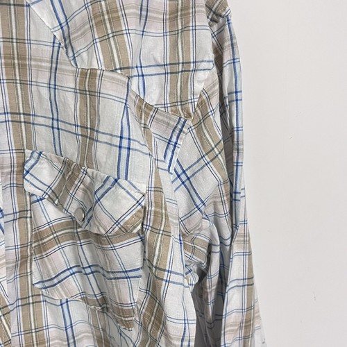 Casual Country Mens Pearl Snap Shirt Size 2XL White Checkered Brown Long Sleeve - Picture 3 of 6