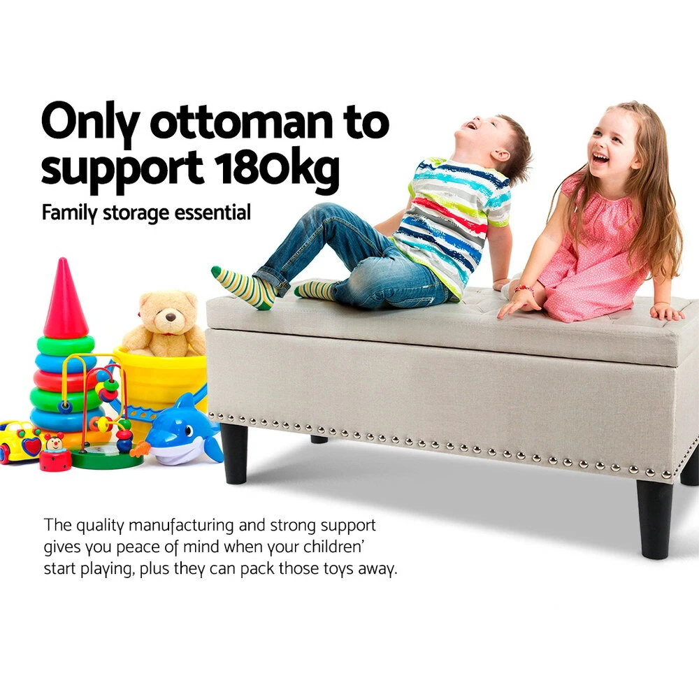 Artiss Storage Ottoman Blanket Box 96cm Linen Taupe