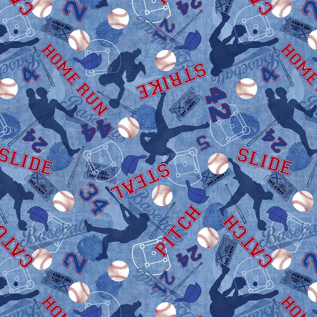 Baseball Fabric Blue Premium Quality 100% Cotton Sold by The Yard Baseball Fabric Blue Premium Quality 100% Cotton Sold by The Yard