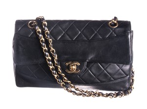 CHANEL-Black-Lambskin-Leather-Single-Flap-Vintage-Bag