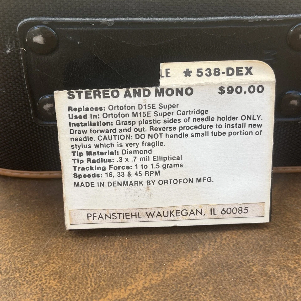 Aguja Pfanstiehl 538-DEX Hecha por Ortofon Reemplaza Ortofon D15E Super Foto 2 de 2