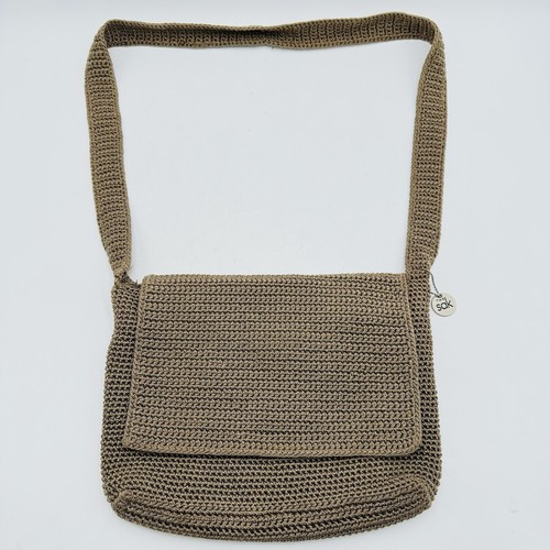 The Sak Crochet Purse Crossbody Shoulder Large Bag Beige Brown HandBag 10” X 13” - Picture 13 of 13