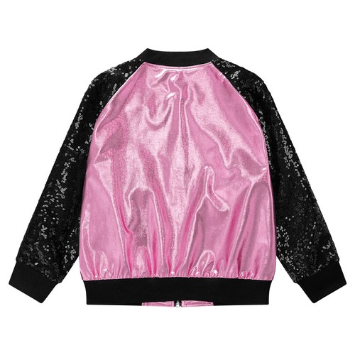 Kids Shiny Sequins Jacket Long Sleeve V Stand Collar Bronzing Outerwear Coats - Picture 60 of 74