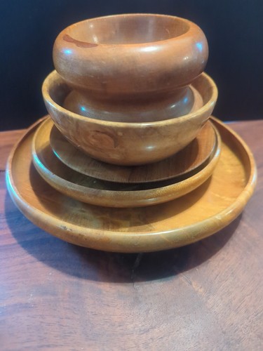 Lot Of 5 Vintage OREGON MYRTLEWood  Bowls Plates MCM Wood Minimalist Wood Stand - Picture 17 of 18