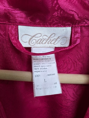 Vintage Cachet Bright Pink Long Wrap Tie Robe With Pockets Women's Size Large - Picture 4 of 5