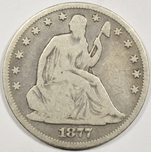 1877-CC SEATED LIBERTY HALF DOLLAR ~ NICE VG!  INV#2
