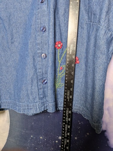 Vintage Dressbarn Denim Knopfleiste Oberteil 2x bestickt Blumen Y2K Cottagecore - Bild 6 von 6