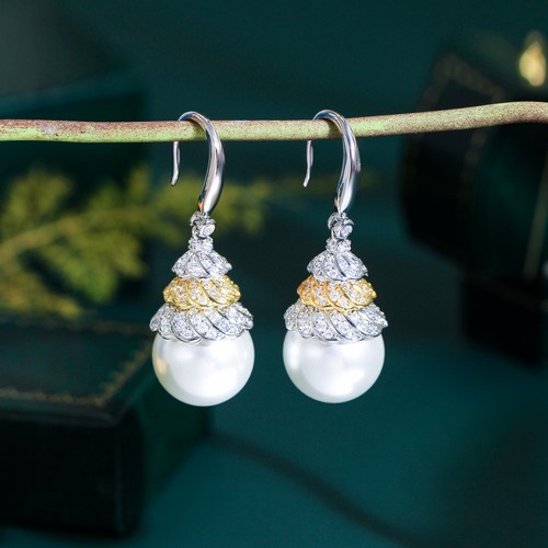 Orecchini perle zirconi placcati argento pendenti goccia perno cerchio donna gioielli - Foto 266 di 570