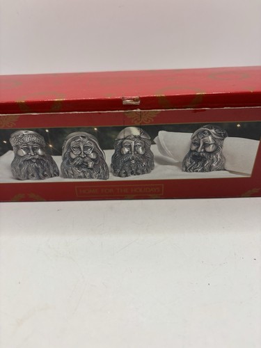 Porta tovaglioli vintage Babbo Natale in peltro, set di quattro con scatola 1995 - Foto 10 di 11