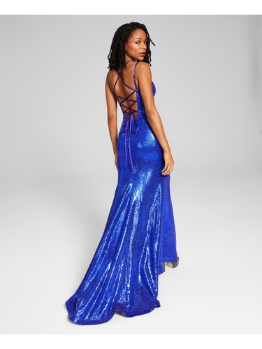 B DARLIN Womens Blue Lined Padded Up Back Formal Dress Juniors 15\16 - Picture 6 of 11