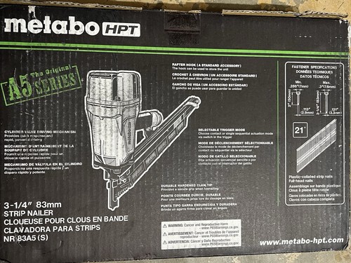 NEW Metabo 3-1/4-in 21-Degree Pneumatic Roundhead Framing Strip Nailer NR83A5(S) - Picture 4 of 5