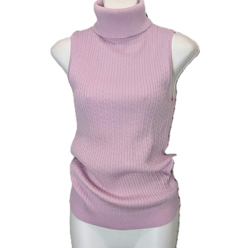 ST. JOHN Rollkragenpullover Zopfmuster ärmellos Wolle Lavendel Pastell Gr. Small - Bild 2 von 17