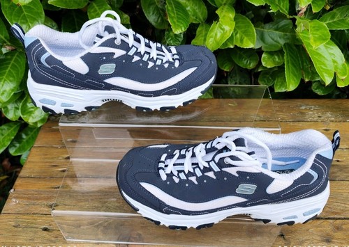 Zapatillas Sketchers DLITES espuma viscoelástica talla 5 EUR 38 azul oscuro blanco en muy buena condición usadas x 3 - Imagen 9 de 13