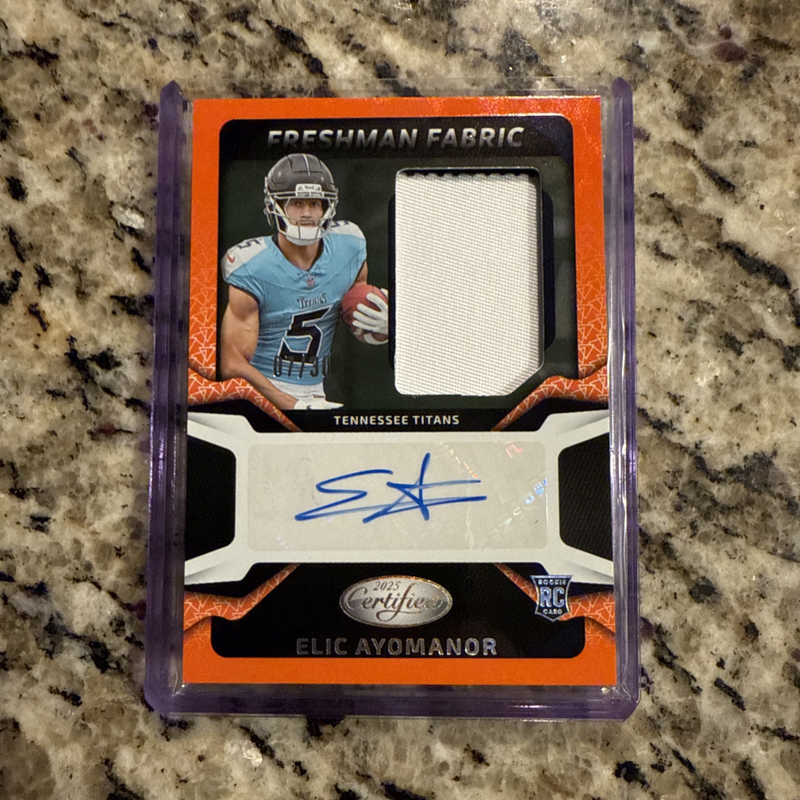 2025 Panini Certified ELIC AYOMANOR Freshman Fabric RPA  7/30 Orange RC Auto SP 