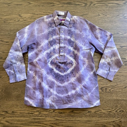 BARONG TAGALOG Purple Long Sleeve Formal Dress Shirt & Undershirt Sz L/XL