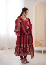 Presenting Roman Silk Maroon Gown Bottom With Dupatta For Indian Party Wear