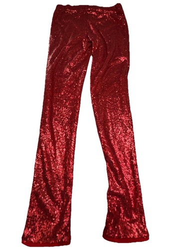 May & July Womens Red All Over Sequins Stretch Pull On Tapered Legs Pants L - Picture 9 of 11