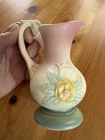 Vintage 1940s Hull Pottery Magnolia Small Pitcher Vase Pink Yellow Flowers 5"