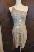 Xscape Womens Silver Sequined One Shoulder Short Evening Dress 4