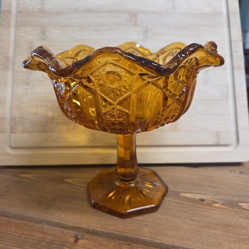 LE Smith Amber Compote, Heritage Quintec Pattern, Mid 1900s, 8-Sided Pedestal - Picture 4 of 6