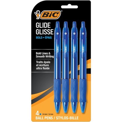 BIC Glide Bold Blue Ballpoint Pens, Point 4 Count (Pack of 1), 