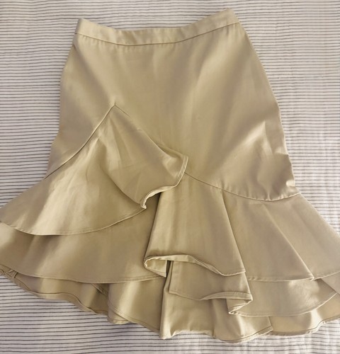 Banana Republic khaki Midirock asymmetrisch Rüschen Baumwolle 0 petite hellbraun braun Vintage - Bild 6 von 8