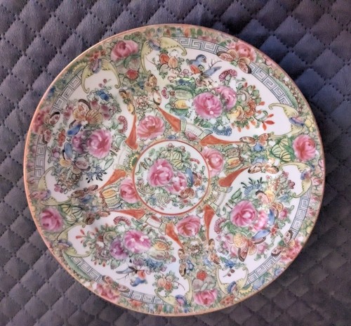 Antike chinesische Famille Rose Medaillon Vogel Blumen Schmetterling Teller 8,25" Paar - Bild 5 von 18