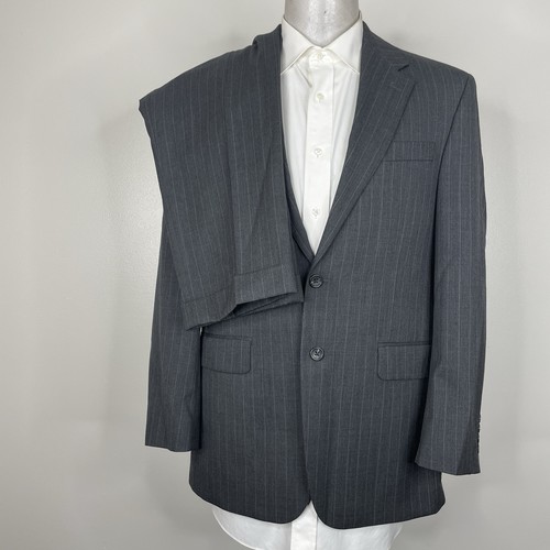 Chaps 2 Piece Suit Mens 38R 32x30 Gray Striped Wool Two Buttons - Picture 2 of 14