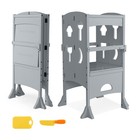 Folding Kitchen Kids Step Ladder Stool Wooden Toddler Safety Tower Helper Gray