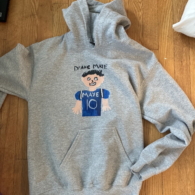 Drake Maye Painting New England Patriot Football Gray Hoodie  Gildan Sz S