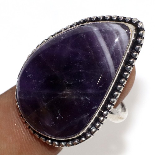 Banded Amethyst 925 Silver Plated Gemstone Ring Us 9 Aesthetic Jewellery AU v356
