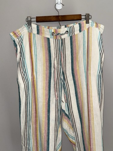 Pantaloni Per Se misto lino righe arcobaleno gamba larga Lagenlook spiaggia costiera crop 1X - Foto 2 di 15