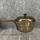 Vintage Corning Ware Vision Amber Glass Sauce Pan 1.5 L With Pyrex Lid Made USA