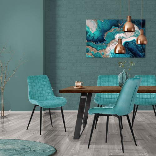 Juego 6x sillas de comedor sillón tapizado azul petróleo ergonómico moderno - Imagen 7 de 7