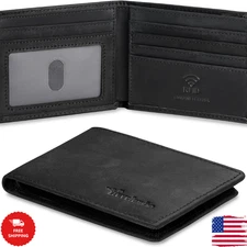 Genuine Minimalist Slim Leather Bifold Wallets For Men,RFID Blocking Mens Wallet