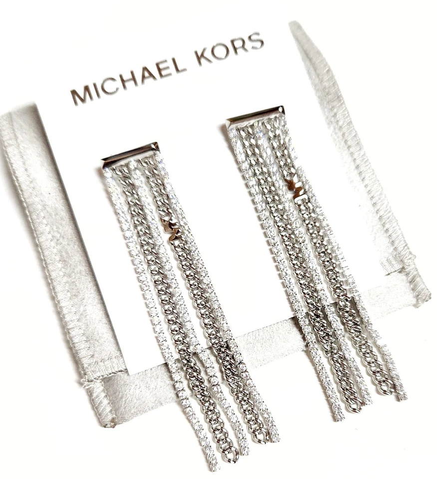 Pendiente de cadena Michael Kors chapado en metales preciosos latón pavé chapado en platino nuevo con etiquetas Foto 3 de 4