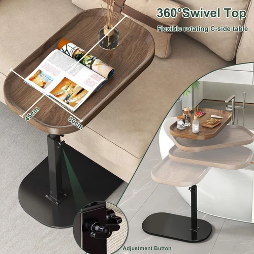 C-förmiger Beistelltisch höhenverstellbar, 360° drehbar C-Form Beistelltisch, Couch Beistell - Bild 2 von 11