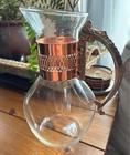Mid Century Modern Glass Carafe Pitcher Copper Handle Vintage MCM Barware
