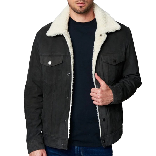 Blank NYC Men’s Black Suede Jacket w/ Cream Sherpa Lining, “Afternoon Delight” - Picture 2 of 11