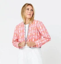 Kerri Rosenthal Morgan Ties Beau-Lero Jacket Top Striped Cotton Pink L 281168