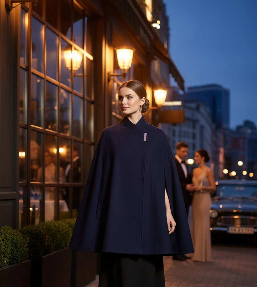 Ted Baker Aillaa Navy Blue Ladies Winter Core Wrap Poncho Cape Size Small VGC