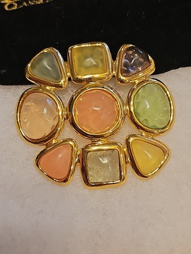RARE VINTAGE JOAN RIVERS PASTEL JELLY GRIPOIX MALTESE CROSS BROOCH 4 REPAIR #38 - Picture 8 of 9