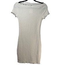NWT H&M Fitted Stretchy Cream Mini Short Sleeve Dress Cottage Small Chic Party