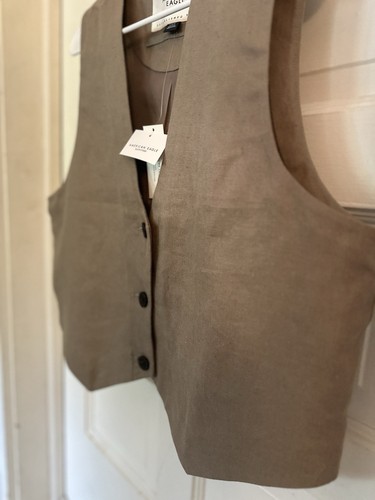 NWT American Eagle Beige Button Up Linen Vest Size Large Preppy Capsule Minimal - Picture 15 of 15